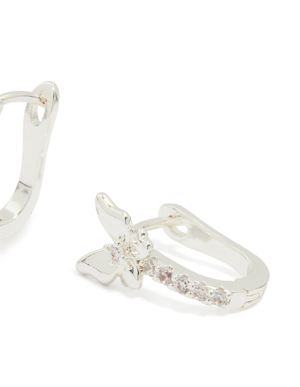 Silver Plated Cubic Zirconia Mini Butterfly Huggie Earrings