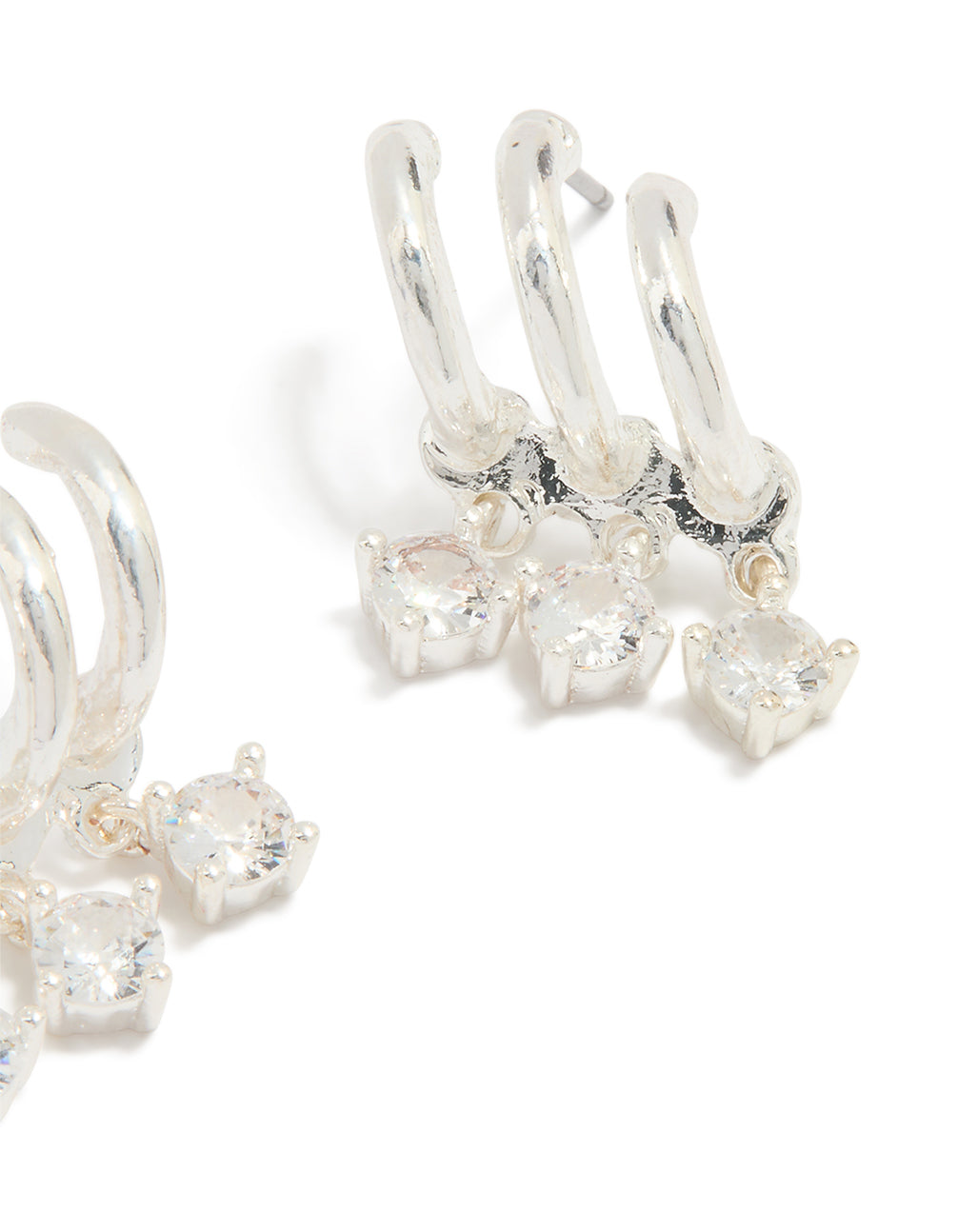 Silver Plated Cubic Zirconia Trio Hoop Earrings