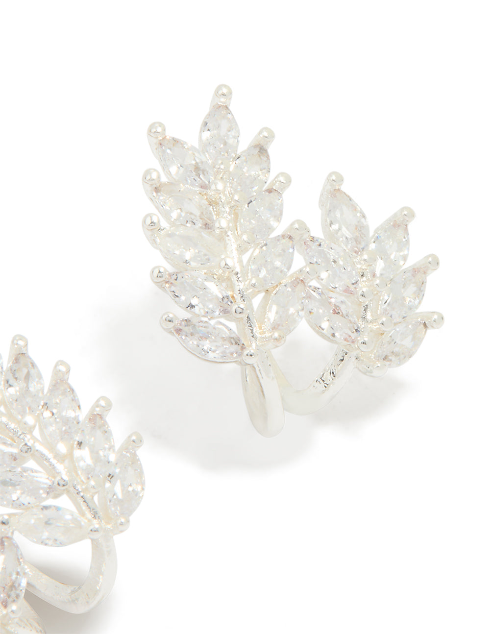 Silver Plated Cubic Zirconia Roman Leaf Crawler Earrings