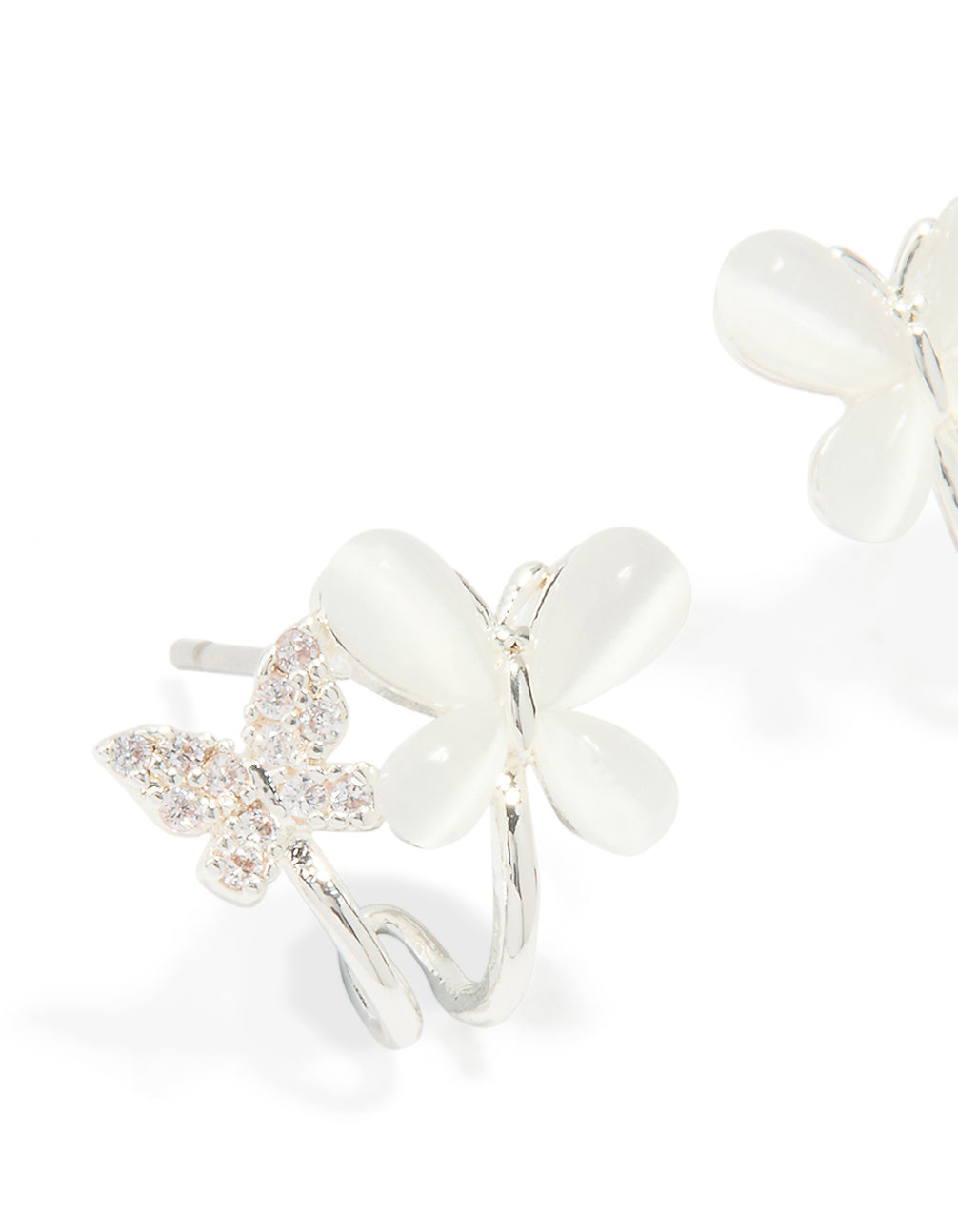 Silver Plated Cubic Zirconia Double Butterfly Mini Hoop Earrings