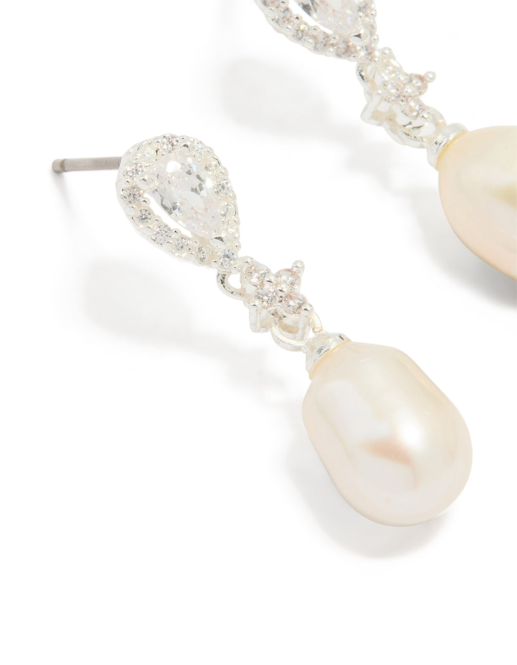 Silver Plated Cubic Zirconia Halo Pearl Drop Earrings