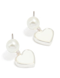 Silver Plated Pearl Catseye Heart Drop Earrings - link has visual effect only