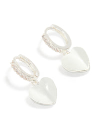 Silver Plated Cubic Zirconia Heart Drop Hoop Earrings - link has visual effect only