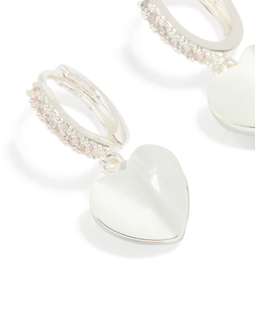 Silver Plated Cubic Zirconia Heart Drop Hoop Earrings