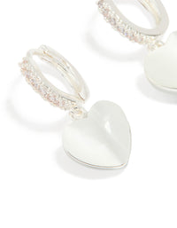 Silver Plated Cubic Zirconia Heart Drop Hoop Earrings - link has visual effect only