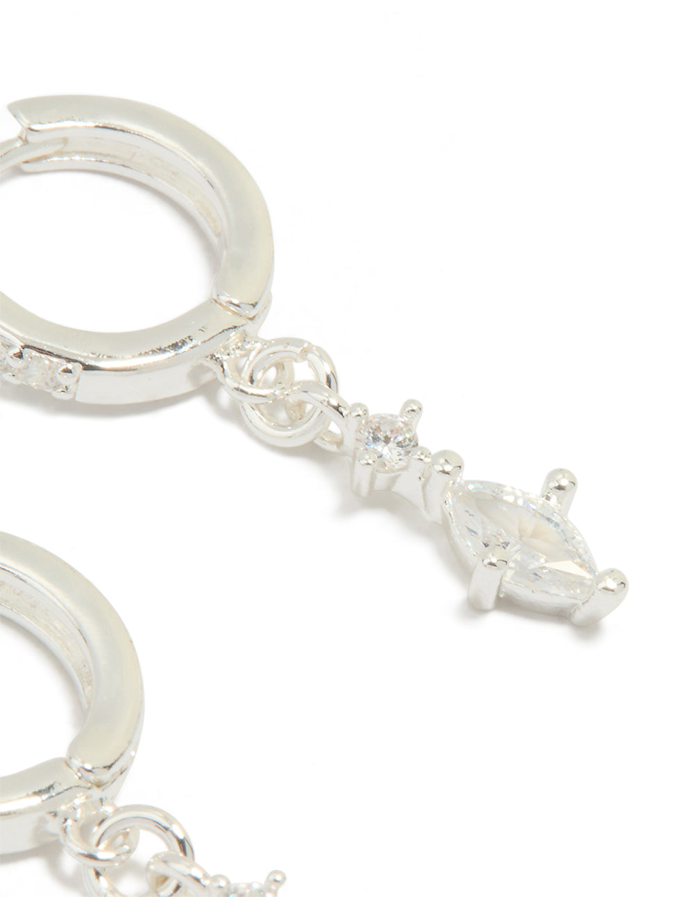 Silver Plated Cubic Zirconia Marquise Drop Huggie Earrings