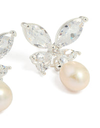 Silver Plated Cubic Zirconia Butterfly Pearl Drop Earrings - link has visual effect only