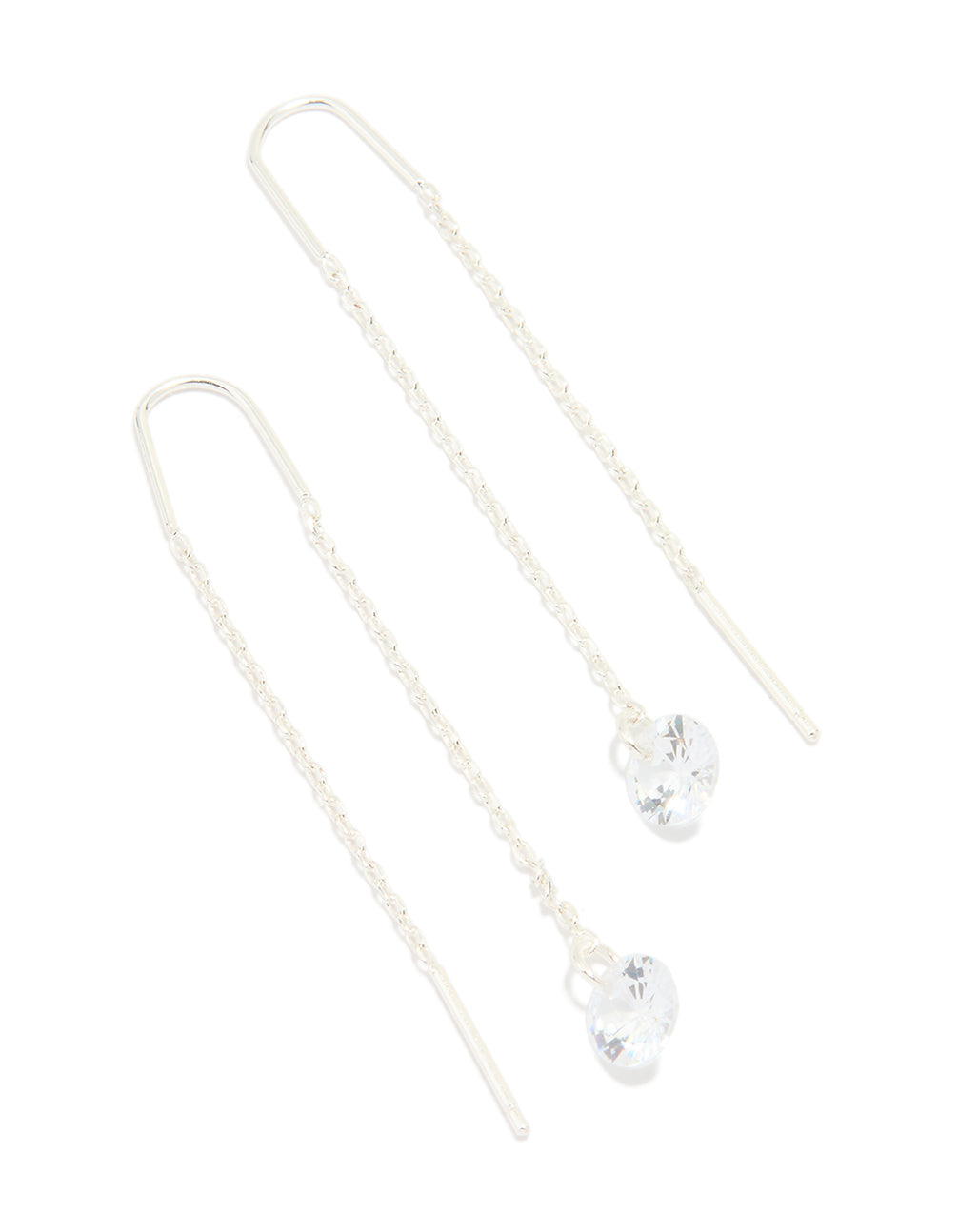 Silver Plated Cubic Zirconia Thread Through Earrings