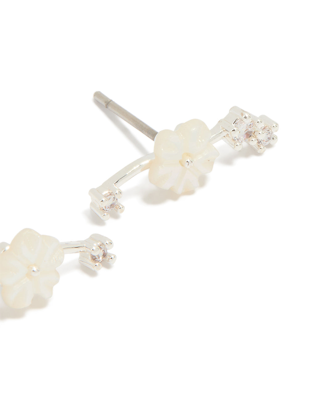 Silver Plated Flower Crawler Earrings