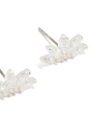 Silver Plated Cubic Zirconia Marquise Fan Stud Earrings - link has visual effect only