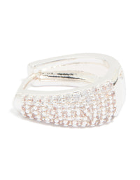 Silver Plated Cubic Zirconia Pave Classic Hoop Earrings - link has visual effect only