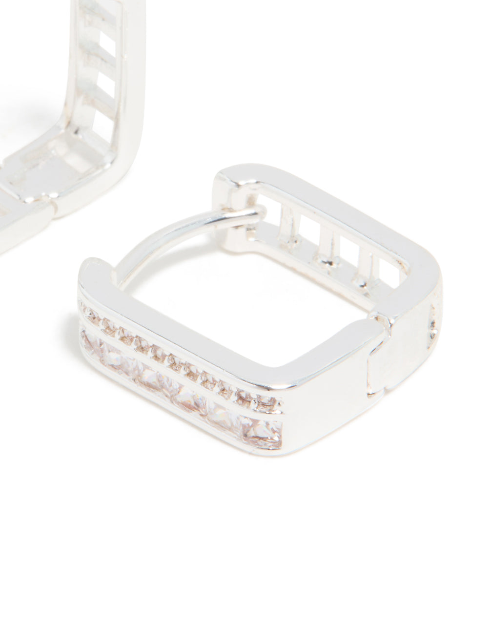 Silver Plated Cubic Zirconia Double Pavé Hoop Earrings