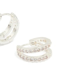 Silver Plated Cubic Zirconia Pave Double Mini Hoop Earrings - link has visual effect only
