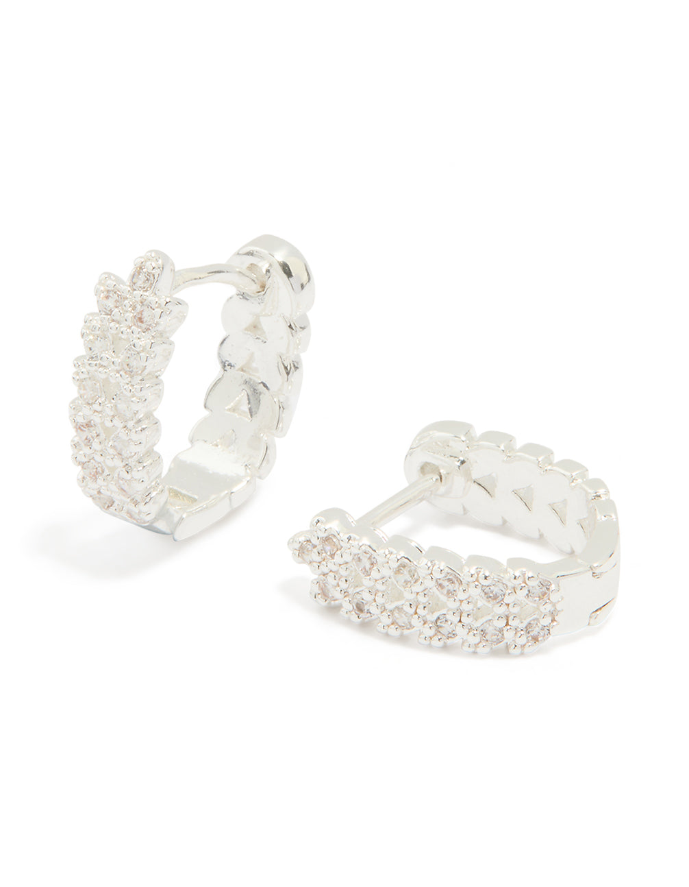 Silver Plated Cubic Zirconia Mini Vine Huggie Earrings