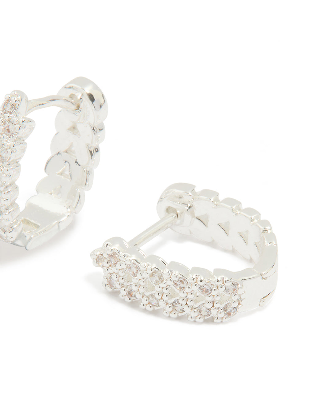 Silver Plated Cubic Zirconia Mini Vine Huggie Earrings