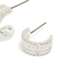 Silver Plated Cubic Zirconia Baguette Small Hoop Earrings - link has visual effect only