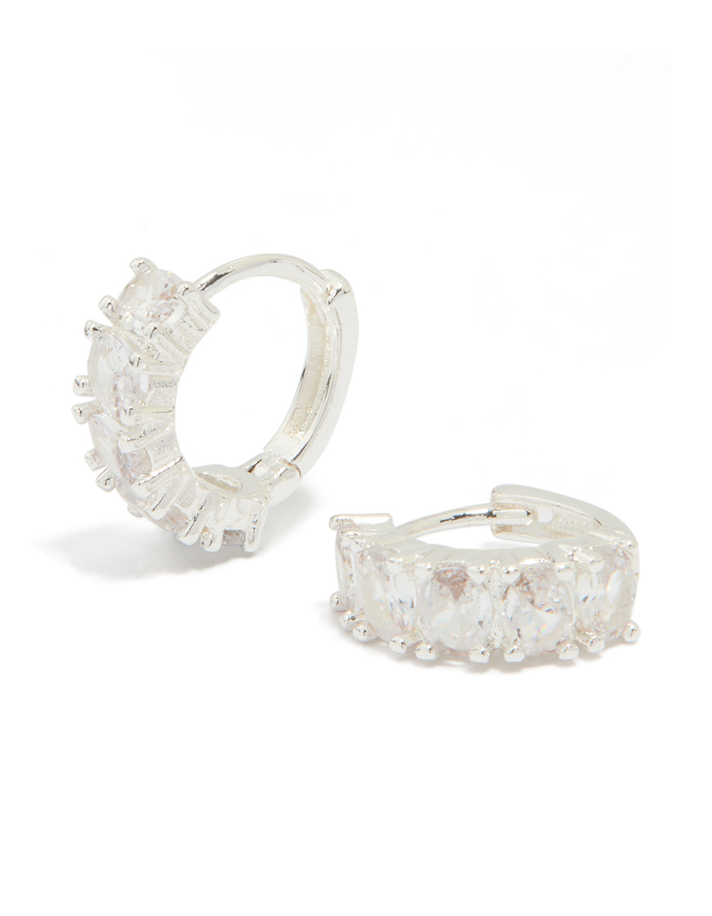 Silver Plated Cubic Zirconia Oval Huggie Earrings