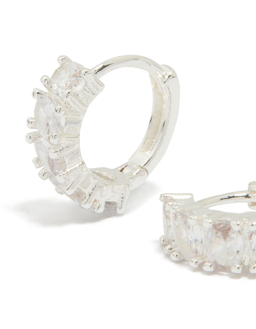 Silver Plated Cubic Zirconia Oval Huggie Earrings