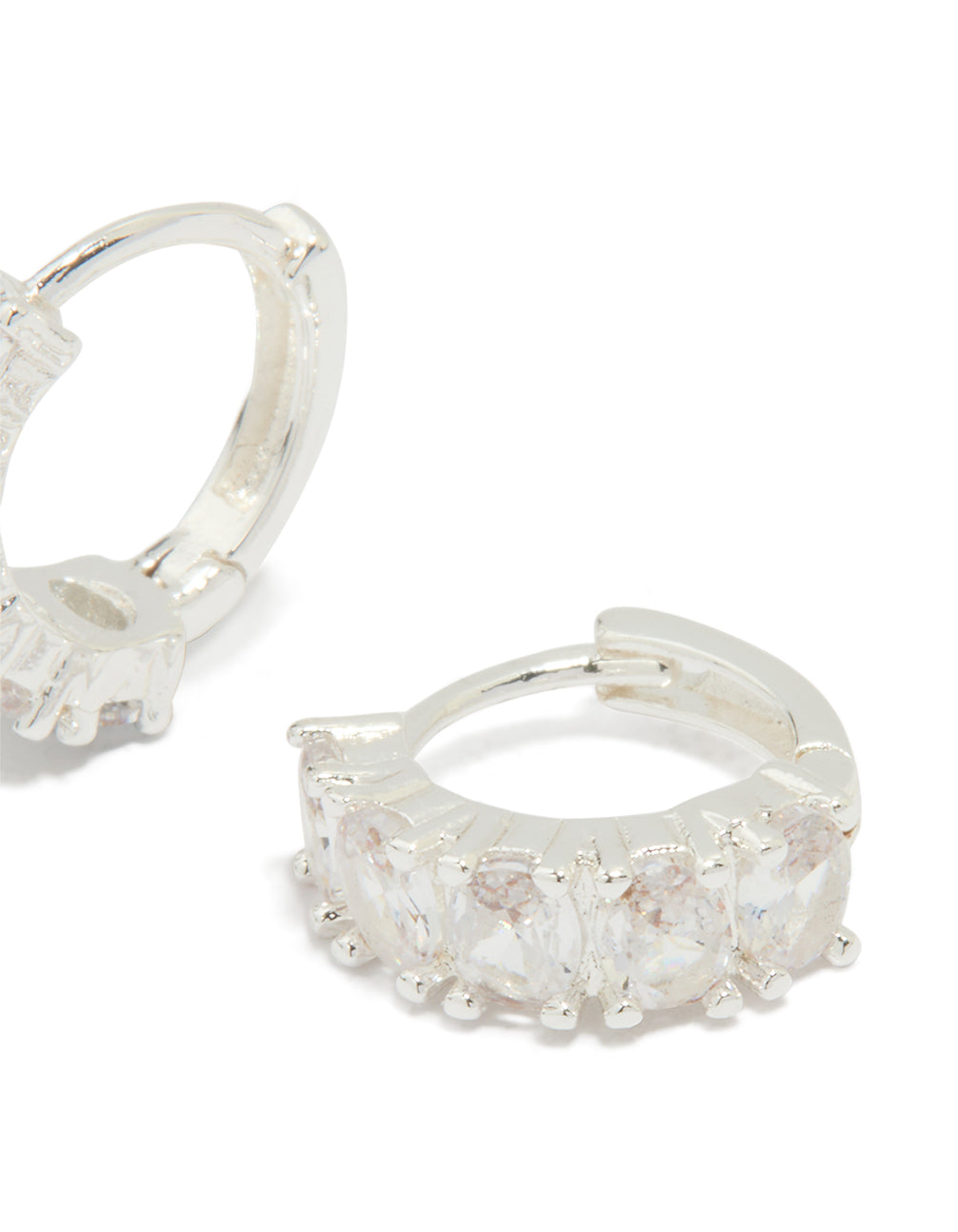 Silver Plated Cubic Zirconia Oval Huggie Earrings