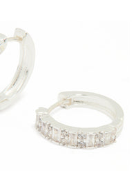 Silver Plated Diamante Baguette Pave Hoop Earrings - link has visual effect only