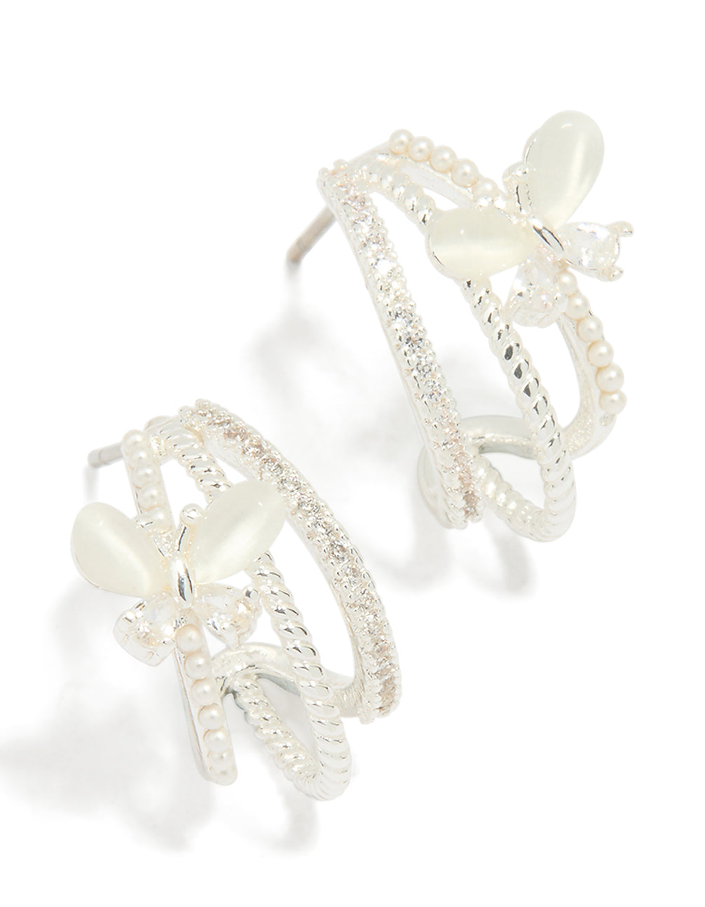 Silver Plated Pave Crystal Butterfly Jacket Earrings