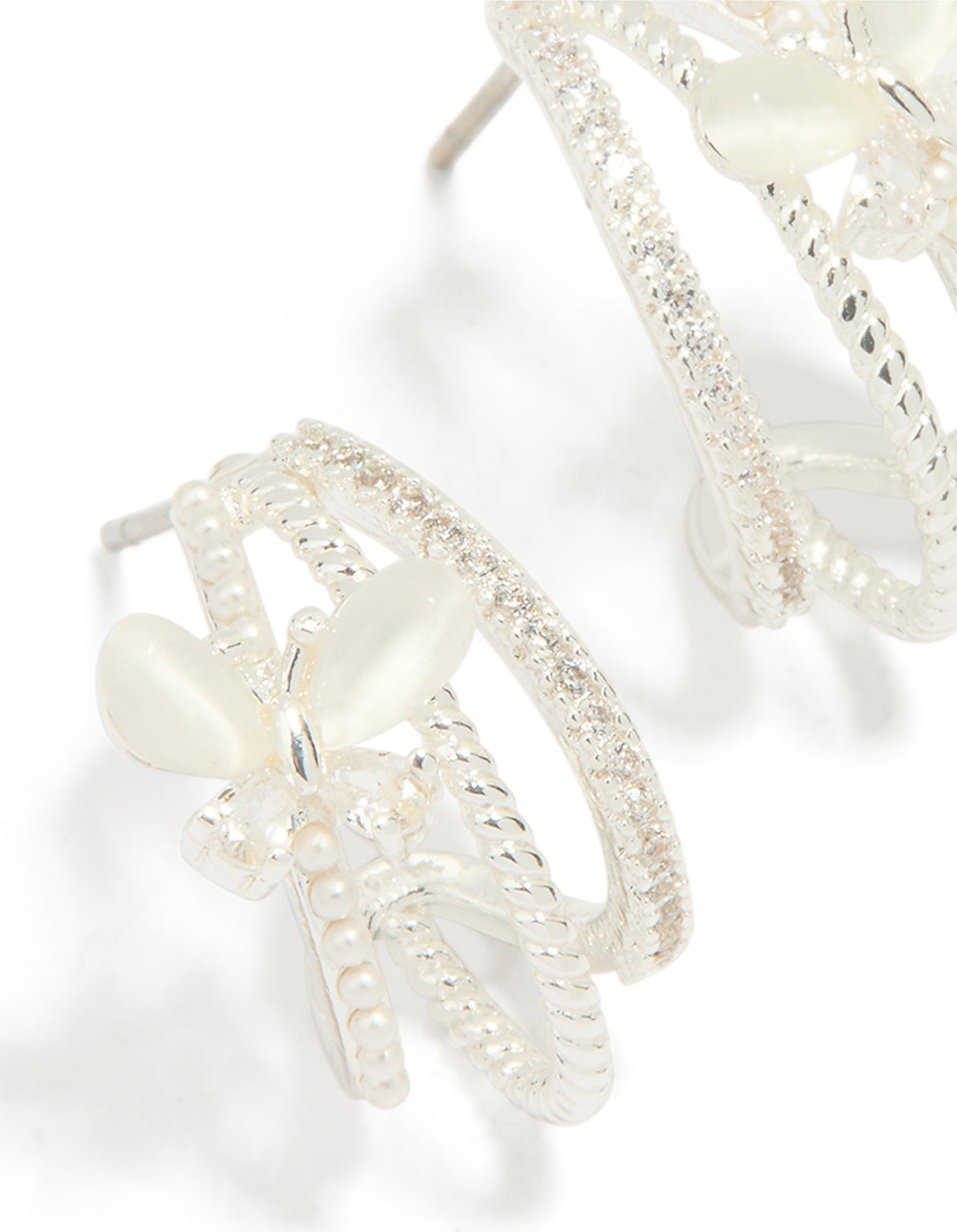 Silver Plated Pave Crystal Butterfly Jacket Earrings