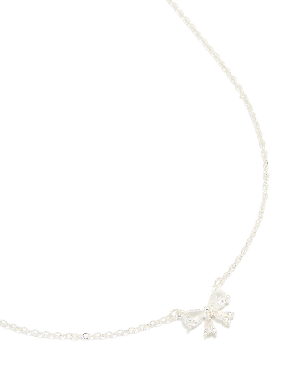 Silver Plated Cubic Zirconia Small Bow Pendant Necklace