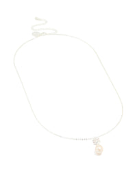 Silver Plated Cubic Zirconia Flower Pearl Drop Necklace - link has visual effect only
