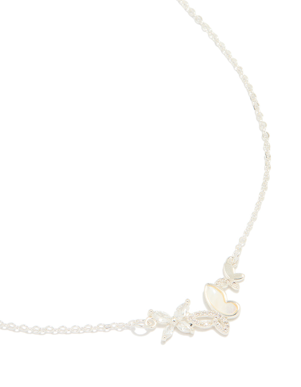 Silver Plated Cubic Zirconia Butterfly Pendant Necklace