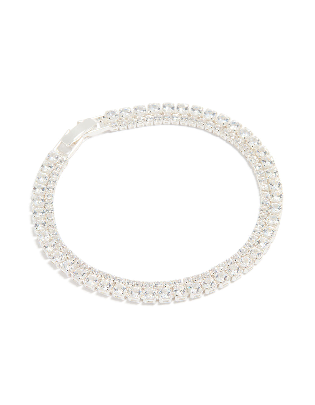 Silver Plated Cubic Zirconia Double Row Tennis Bracelet