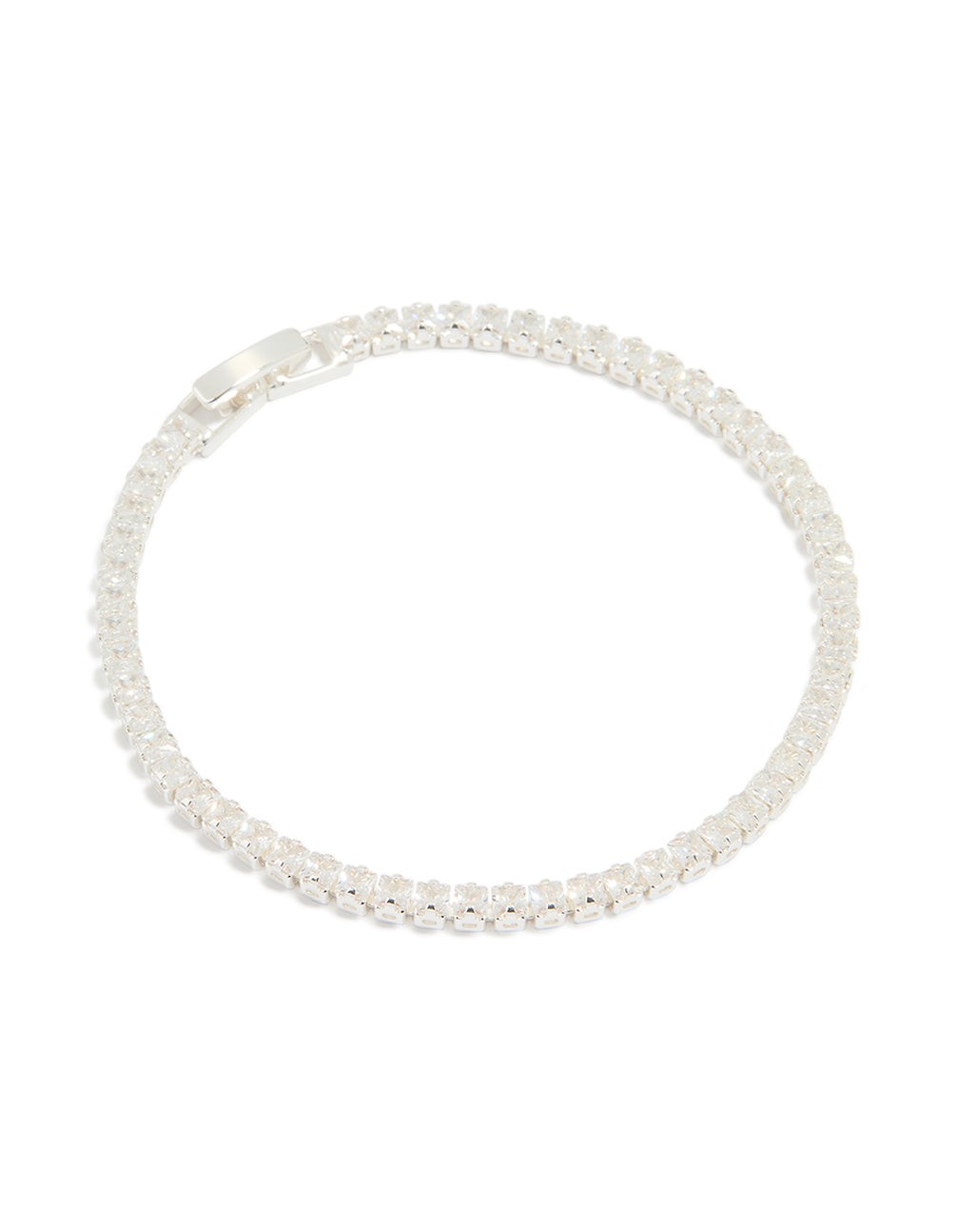 Silver Plated Cubic Zirconia Baguette Tennis Bracelet