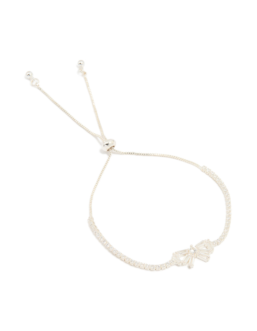 Silver Plated Cubic Zirconia Baguette Bow Toggle Bracelet