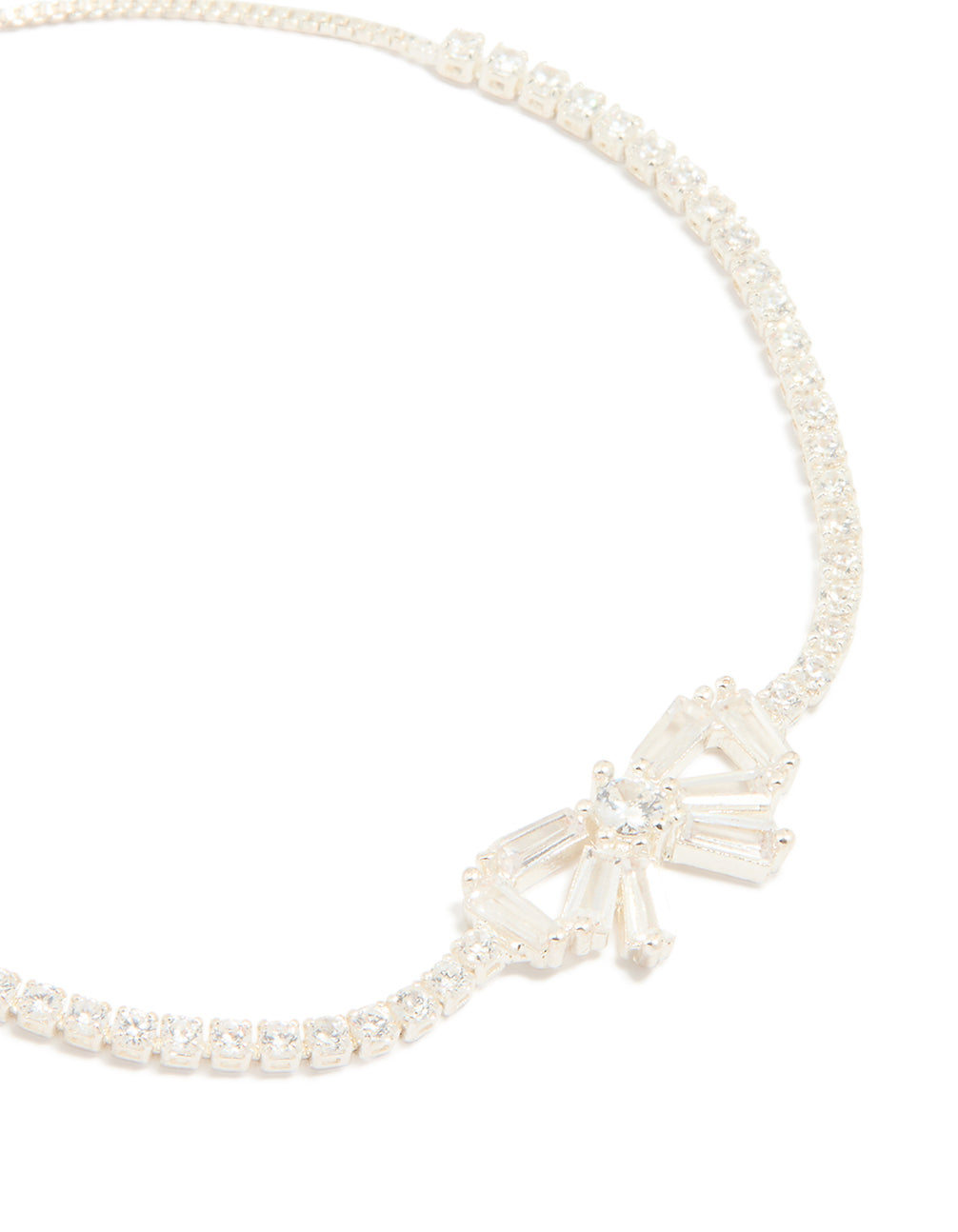 Silver Plated Cubic Zirconia Baguette Bow Toggle Bracelet