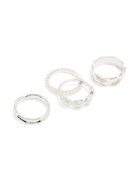 Silver Plated Diamante & Pearl Twisted Molten Rings 4-Pack - link has visual effect only