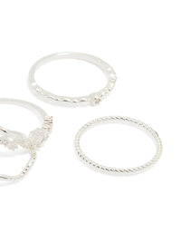Silver Plated Dainty Cubic Zirconia & Plain Rings 5-Pack - link has visual effect only
