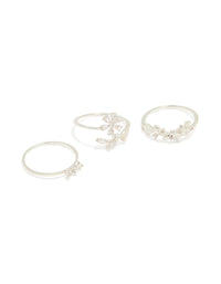 Silver Plated Pearl Flower & Bow Rings 4-Pack - link has visual effect only