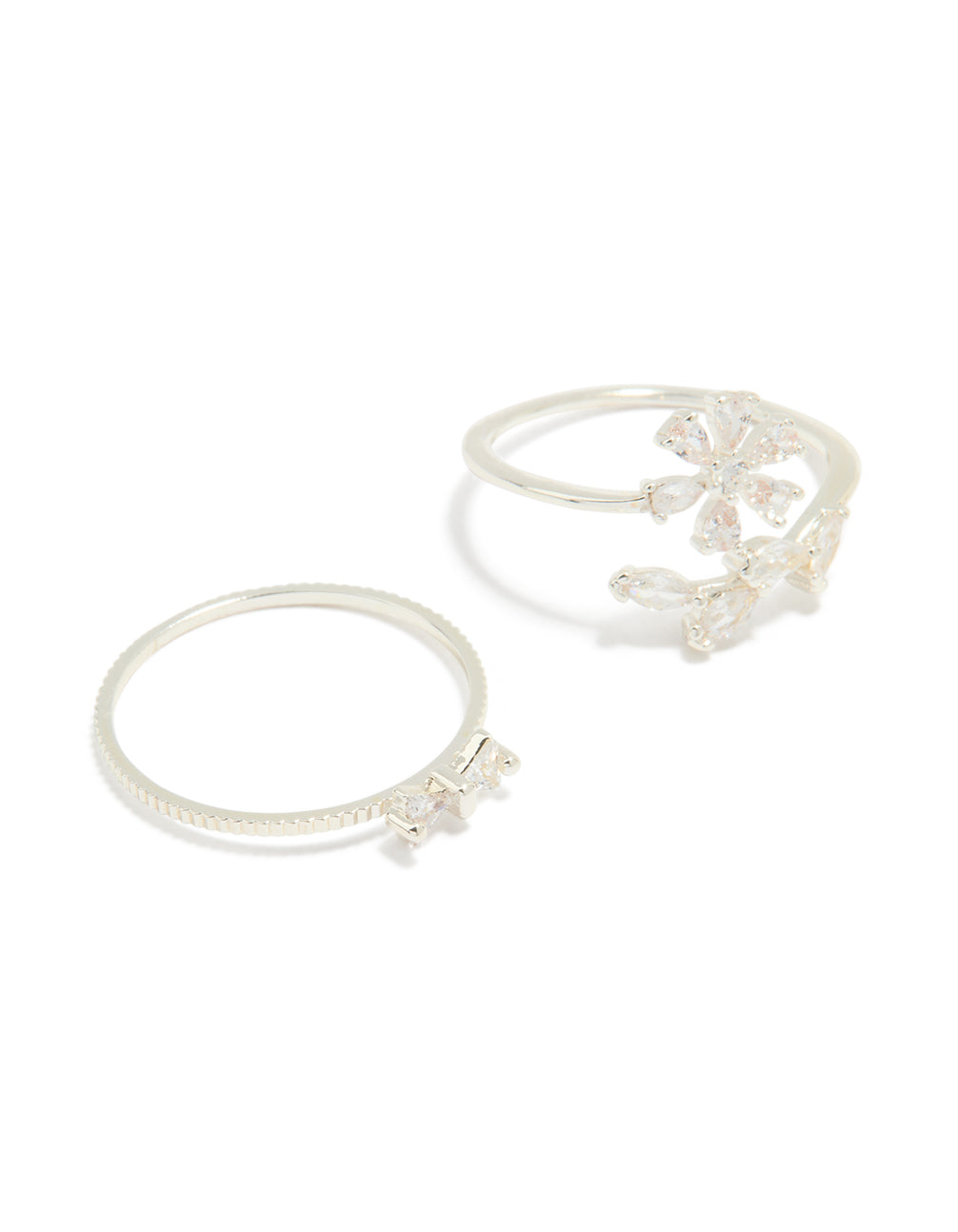 Silver Plated Pearl Flower & Bow Rings 4-Pack