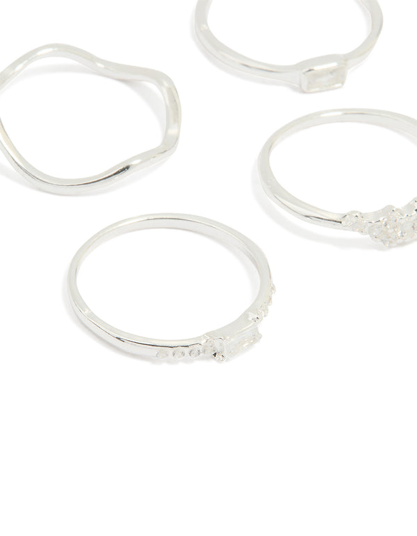 Silver Plated Cubic Zirconia & Pearl Cluster Rings 6-Pack