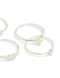 Silver Plated Cubic Zirconia & Pearl Cluster Rings 6-Pack - link has visual effect only