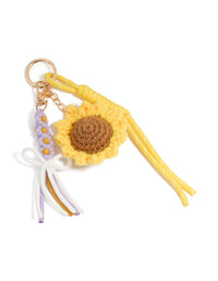 Crocheted Sunflower & Purple Flowers Key Chain - link has visual effect only