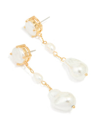 Gold Plated Pearls Statement Drop Earrings - link has visual effect only