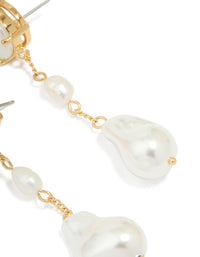 Gold Plated Pearls Statement Drop Earrings - link has visual effect only