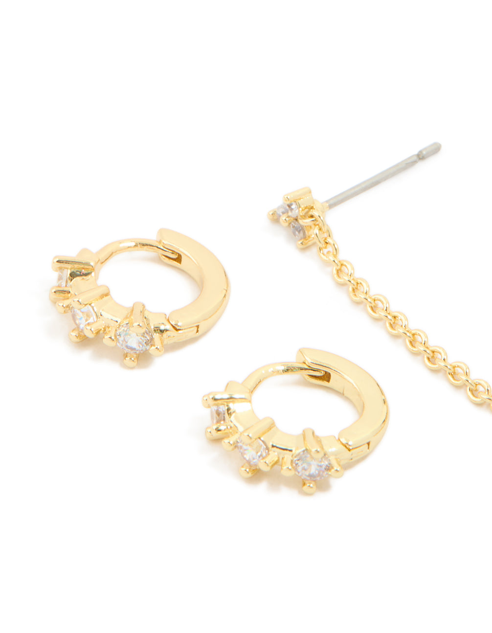 Gold Plated Round Cubic Zirconia Mixed Earrings 4-Pack