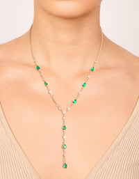 Gold Plated Emerald Cubic Zirconia Y-Necklace - link has visual effect only