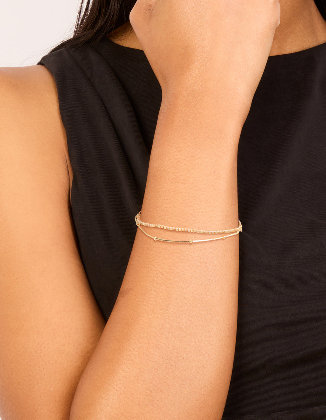 Gold Plated Cubic Zirconia Layered Toggle Bracelet