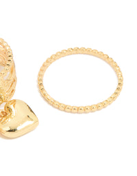 Gold Plated Pearl Heart Charm & Textured Rings 4-Pack - link has visual effect only
