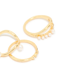 Gold Plated Cubic Zirconia Pearl Wavy Rings 4-Pack - link has visual effect only