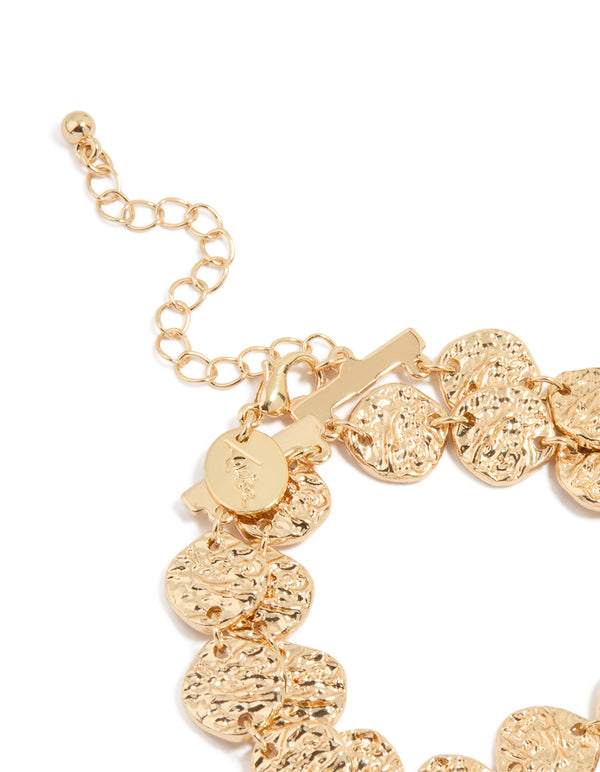 Gold Hammered Disc Layered Bracelet
