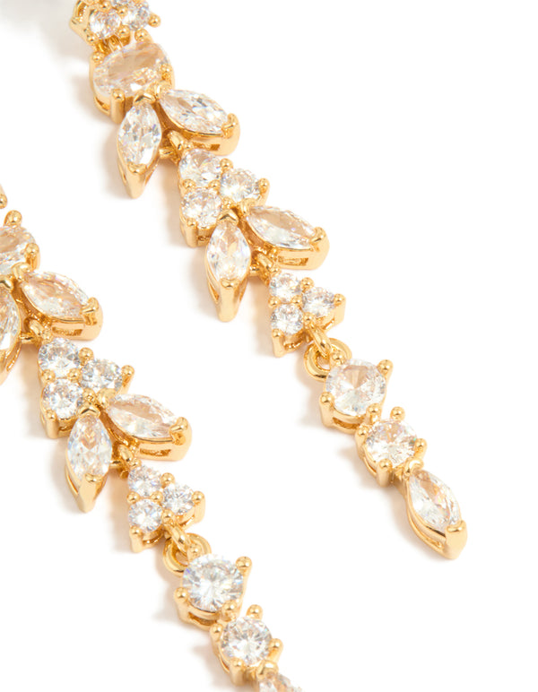 Gold Plated Cubic Zirconia Alternating Vine Linear Drop Earrings