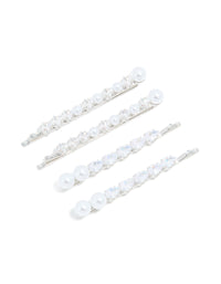 Silver Plated Cubic Zirconia & Pearl Hair Clips 4-Pack - link has visual effect only